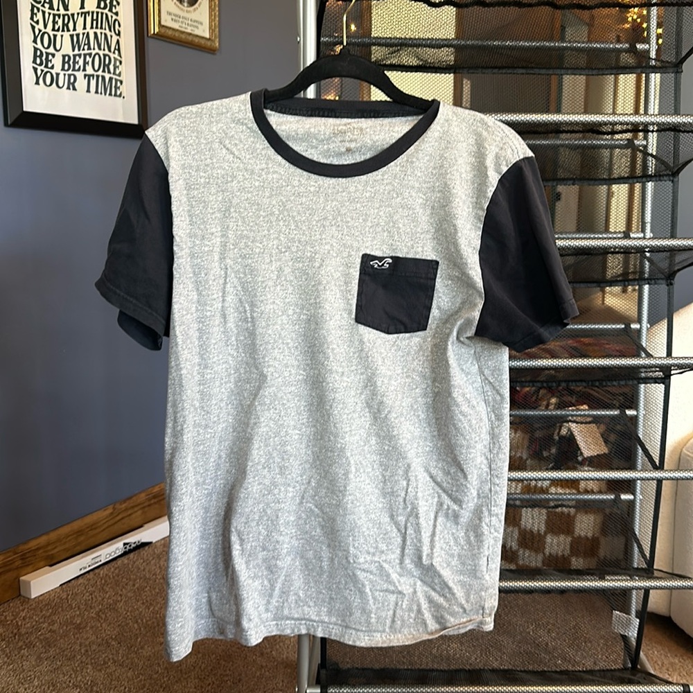 Gray and black mens hollister striped tshirt